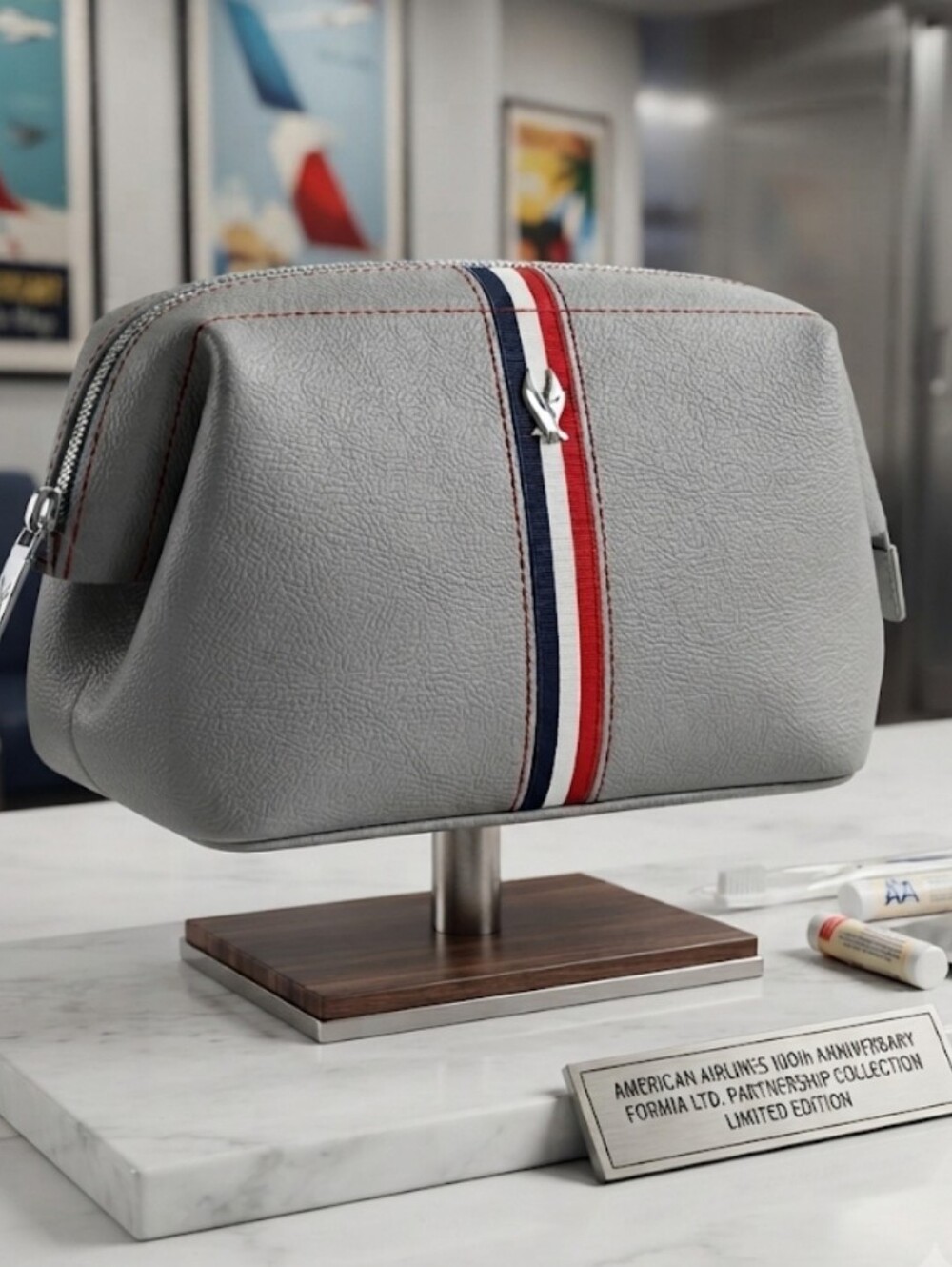 Formia Ltd American Airlines 100th Anniversary Amenity Kit Bag Grey Red Blue - Picture 15 of 15